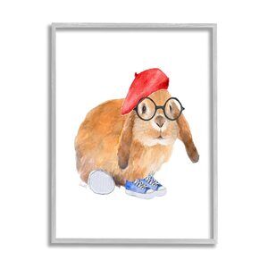 6916 Chic Bunny Rabbit Red Beret Hat Round Glasses, Designed By Lanie